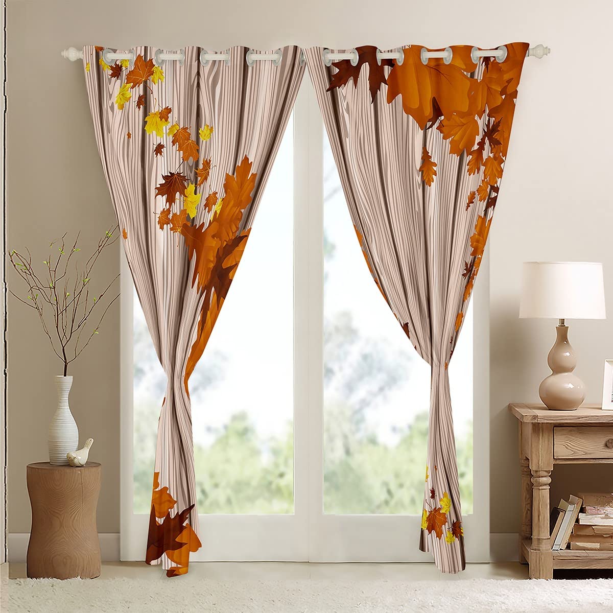 Oscuridad Total Ventanas Cortinas Opacas Lila - Estampado Ramas 90 Pulgadas  - 2 Paneles Termoaislantes Cortinas Naturales Lavable Máquina, image size:1200x1200