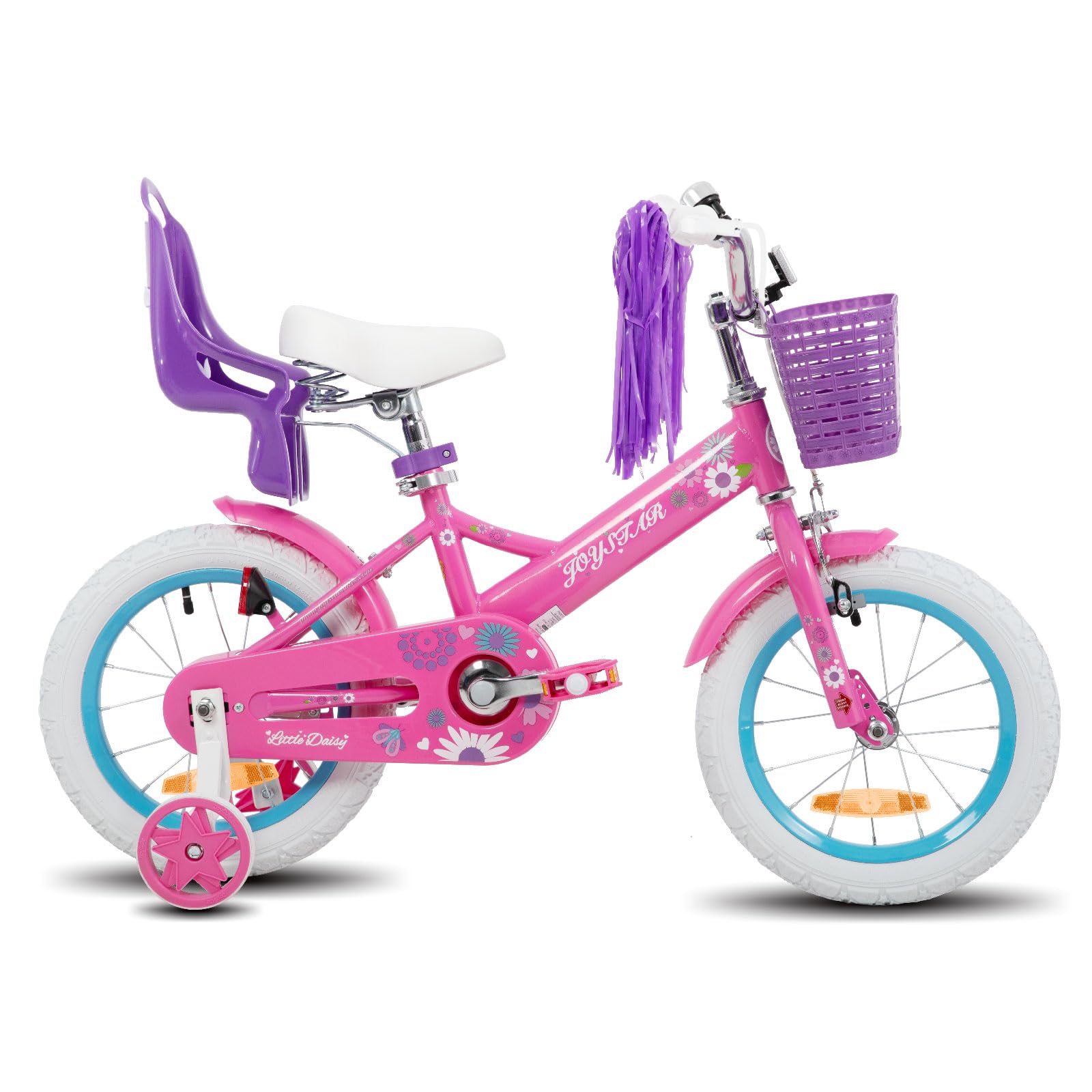 JOYSTAR Bicyclette 12/14/16 pouces pour enfants de 2 à 7 ans avec stabilisateurs, bicyclette pour filles avec panier et serpentins et siège pour poupée