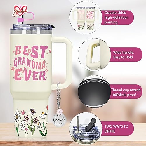 Miniatura 9 de Vaso de 40 onzas con asa, tapa a prueba de derrames, popote y posavasos de silicona, taza aislada de doble pared de acero inoxidable, taza de café