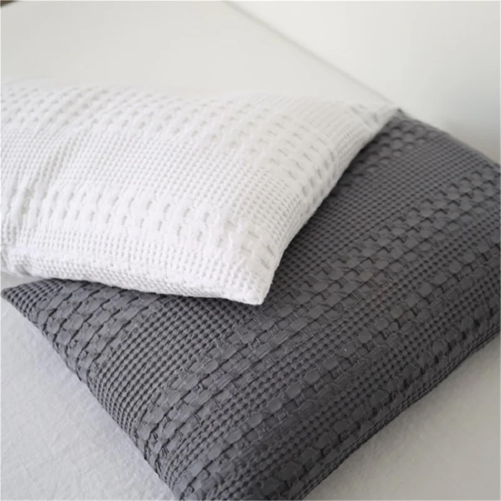 Coperta in mussola di cotone Coperte in mussola di cotone Hive for letti, plaid a nido d'ape, auto, pisolino, divano, , tiro, lenzuolo morbido for la casa, copriletti, federa(Beige,2pcs 48x74cm)