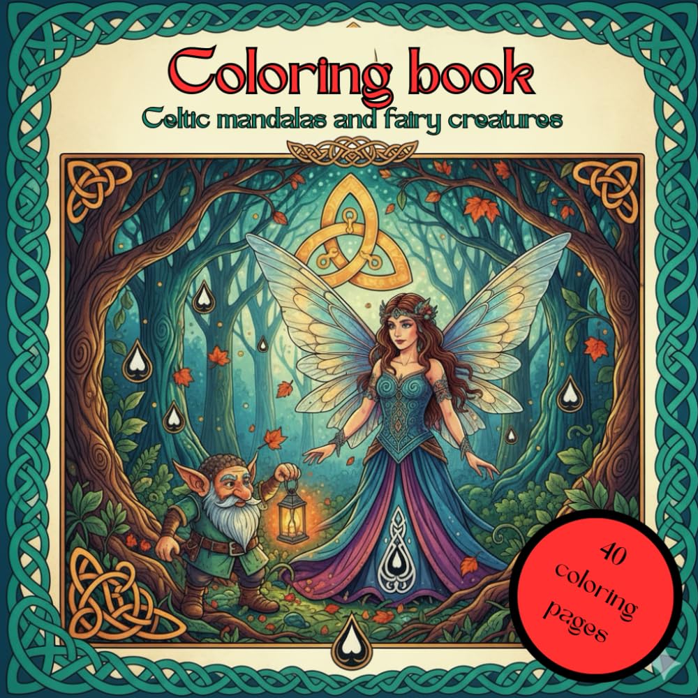 Coloring book : Celtic mandalas and fairy creatures: Adult Stress Relief Coloring Book: 40 Unique design Featuring Korrigans, Mandalas, Symbols and the Myths of Broceliande.