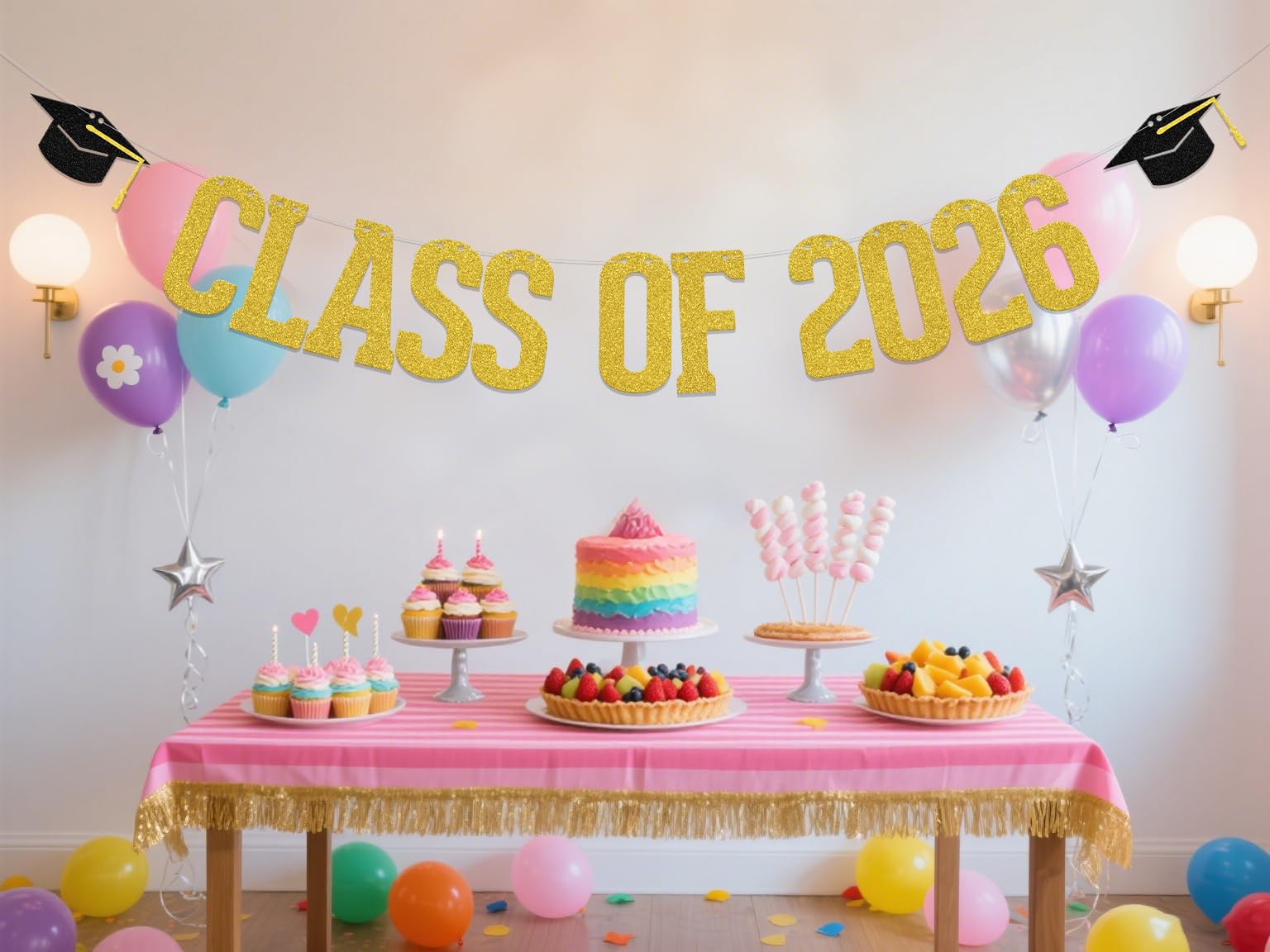 ZCXVC Class of 2026 Banner Congrats Grad Decor 2026 Graduation Party Decorations Gold Glitter - Image 3