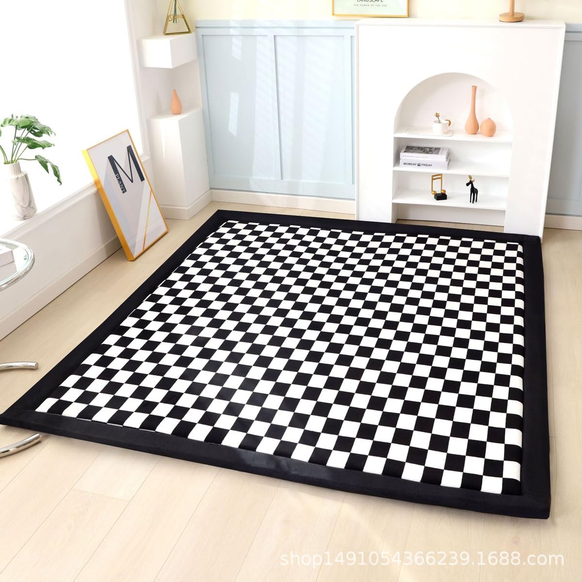 Dmkjdzsw Play Crawling mat for Nursery Baby, Extra Soft Activity Floor Mat for kids Playroom Bedroom-black and white grid-200 * 220cm — image 1