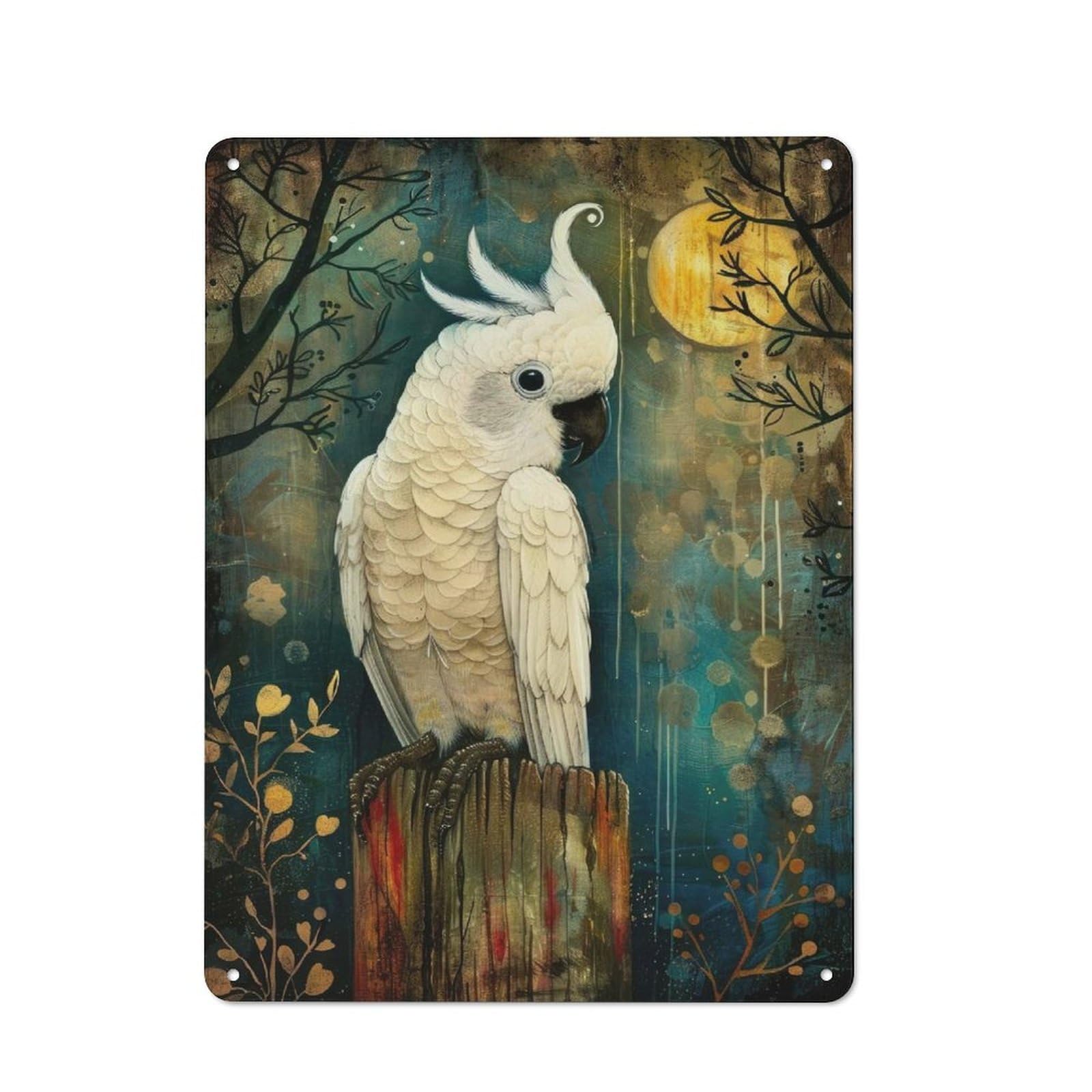 Junmoney Sulphur Crested Cockatoo Tin Wall Plaque 40X30cm With For Guest Room Or Hallway, For Hallway Wall Decor Fans