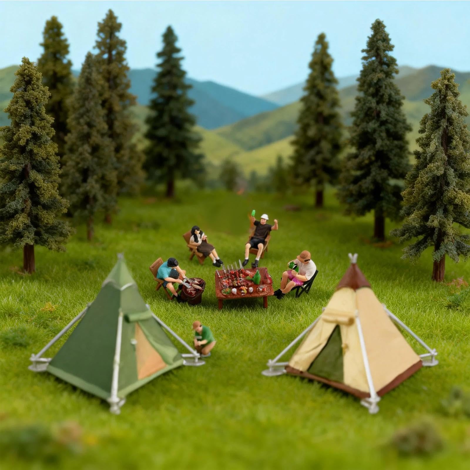 Gralara 8 Piezas Figuras Miniatura Diorama Miniatura Camping Resina Detalladas Accesorios Decorativos Adecuadas para Bonsái Acuario Terrarios Hogar
