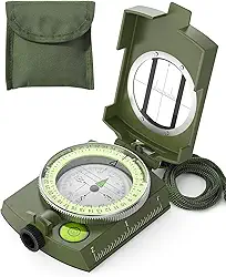 Sportneer Bússola militar para visualização de lentes com bolsa de transporte, à prova d'água e à prova de trepidação, verde militar
