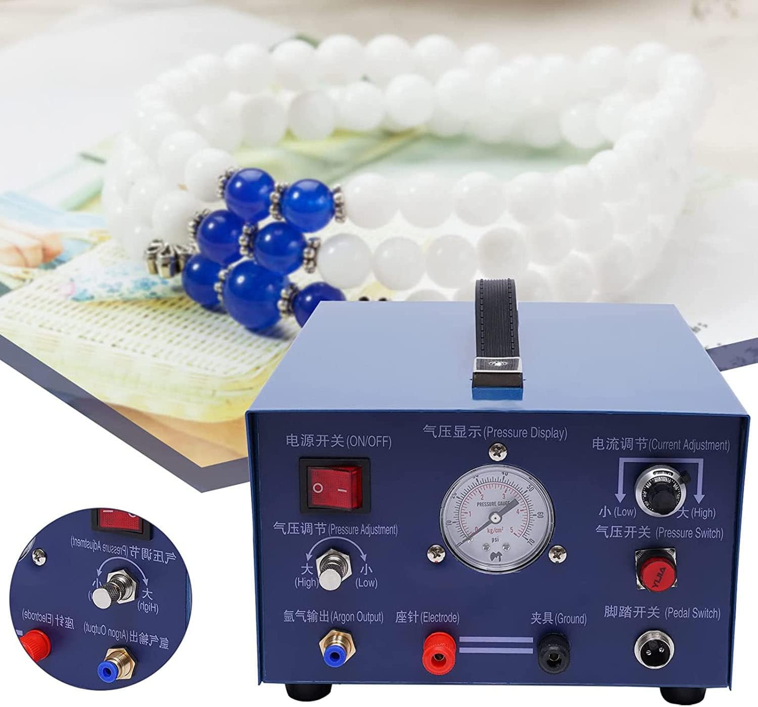 KLUFO Jewelry Spot Welding Machine Jewelry Pulse Argon Spot Welder 110V/220V 400W 0.5-80A Portable Pulse Sparkle Jewelry Welder for Gold Silver Platinum with Foot Pedal