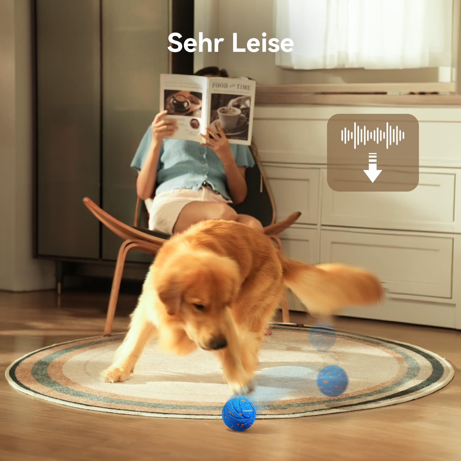 Cheerble Wicked Ball AIR - Interaktiver Hundeball mit 3 Spielmodi, Blau | Selbstbewegendes Hundespielzeug mit E-TPU Hülle, USB-C, IPX7 Wasserdicht, Ideal für Mittelgroße bis Große Hunde.