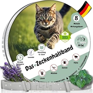 tooSimple Das Zeckenhalsband für Katzen 100% Pflanzliches Premium Öl Wirkungsvoller Schutz gegen Zecken Flöhe Mücken Läuse Ungeziefer - 8 Monate Wirkungsdauer