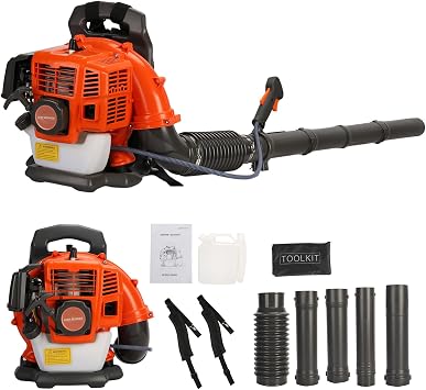 52CC Backpack Leaf Blower, 2 Stroke Gas Powered Leaf Blower, 550CFM 3HP Heavy Duty Gas Blower for Large Yards, Gutter,Garden, Farms, Snow Blower for Outdoor 550CFM 52CC Orange