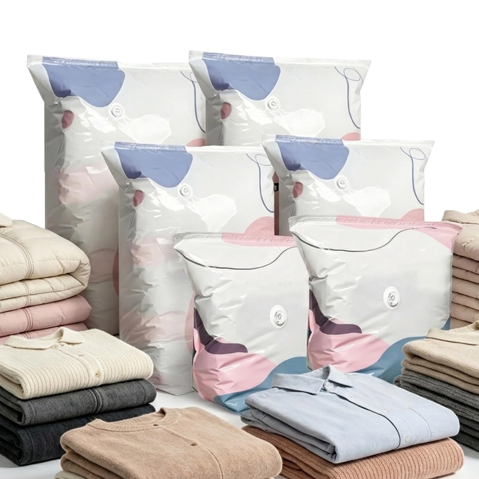 Large No-Pump 3D Vacuum Storage Bags 3-Sec Fast Compression, Heavy-Duty Press and Seal for Clothes, Press & Seal, No Pump Needed, Saves 80% Space, Perfect for Moving, Travel (4L+2M)