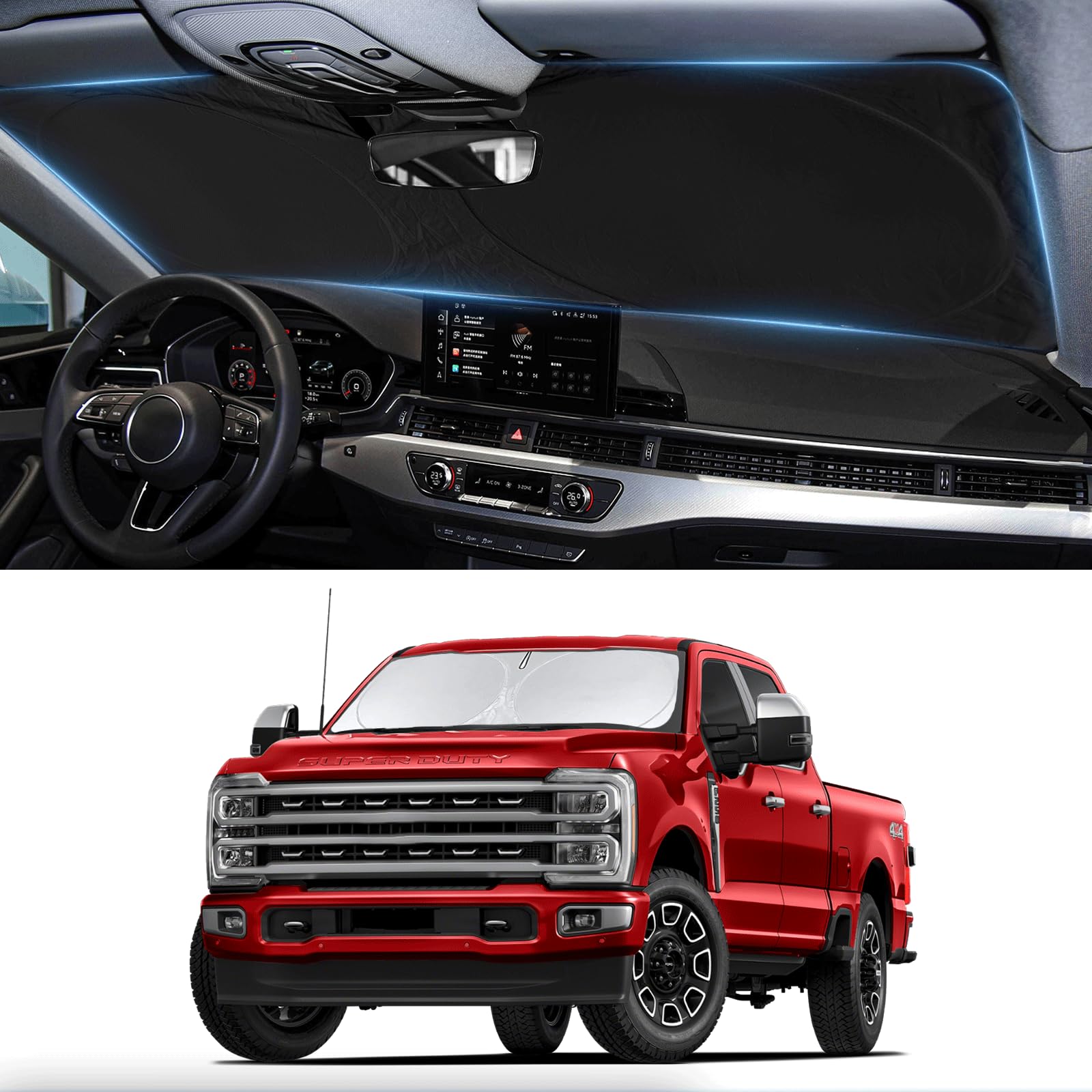 Windshield Sunshade for Ford F250 F350 F450 F550 2017-2024 2025 2026