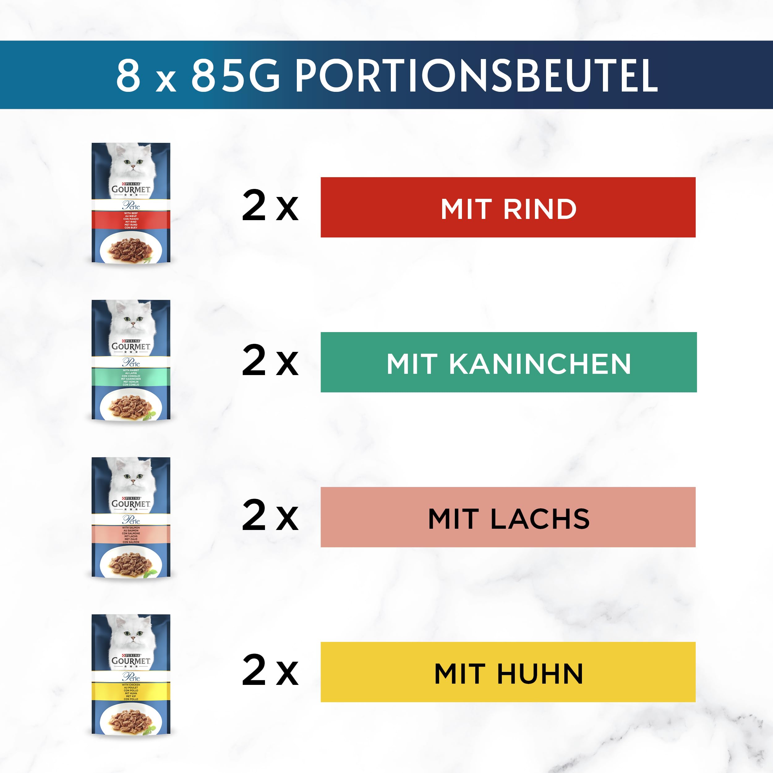 Gourmet Perle Erlesene Streifen Katzenfutter nass, Sorten-Mix, 10er Pack (10 x 8 Beutel à 85g)