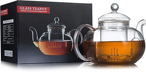 Miniatura 4 de CnGlass Tetera de vidrio de 20.3 oz y tazas de té de vidrio de 5.1 oz (paquete de 4)