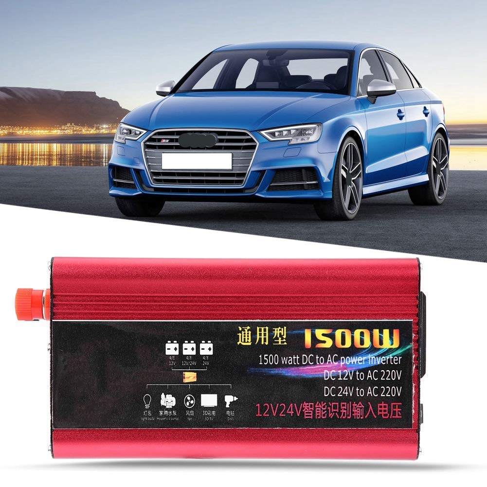 Invertidor de Potencia de Coche de 1500W, Cargador USB, Adaptador de Onda Modificada, 12V/24V a AC