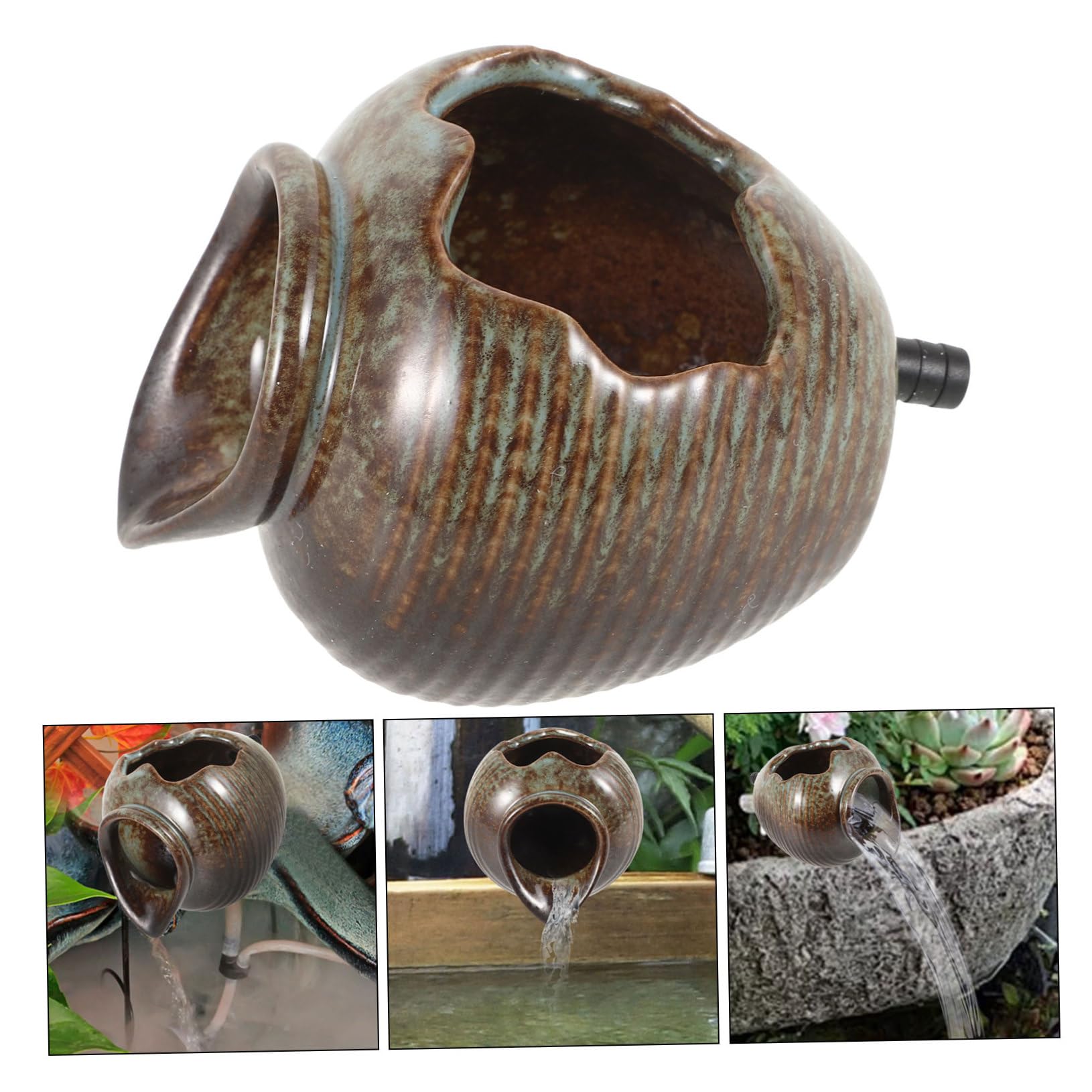 Zimmerbrunnen aus Keramik mit Einzigartigem Glasur Design Kleiner Teichbrunnen für Garten Fischfreundlich für Kleine Räume Wie Regale