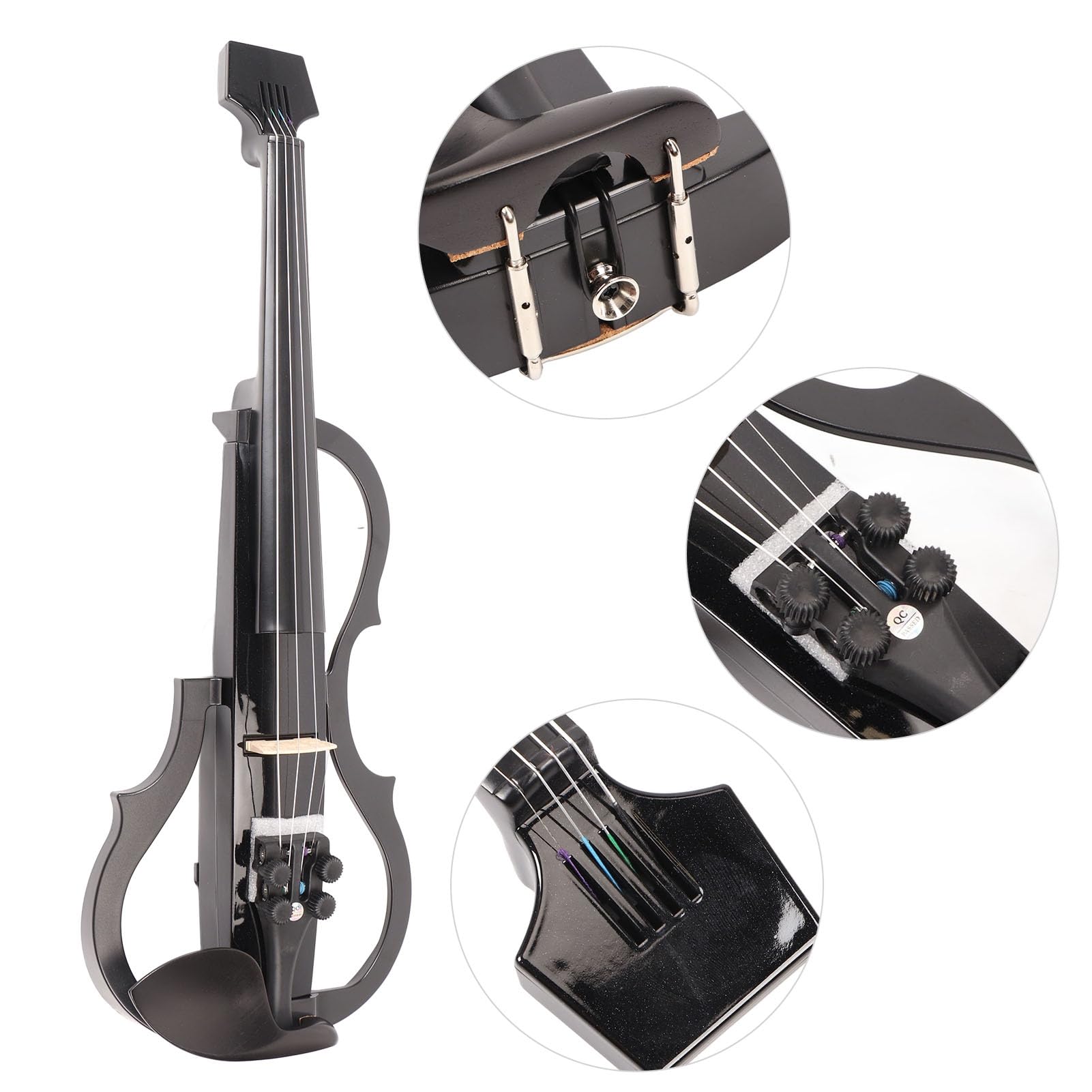 Violino Elettrico, Violino Silenzioso Pickup Incorporato Suono Regolabile Fibra di Carbonio Legno d'Acero, Muto 4/4 Full Size con Poggiaspalla per Cuffie per Principianti Adulti