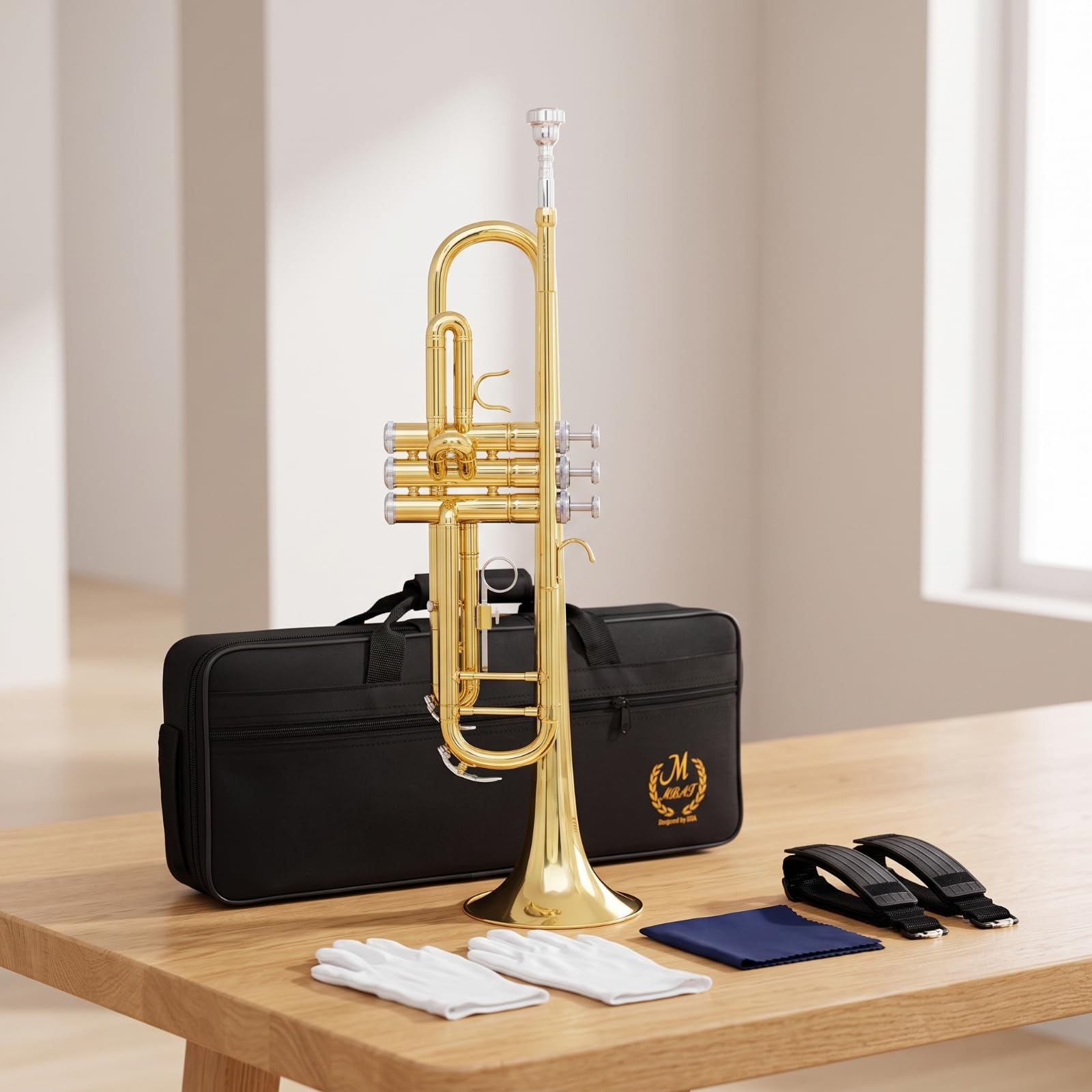 Amagogo Trompete Bb Blechblasinstrument Einsteigerinstrument mit Resonanter Tonbildung Messing Und Phosphorbronze Verstärktes Rohrsystem Inkl Tasche Mundstück, Phosphorbronze