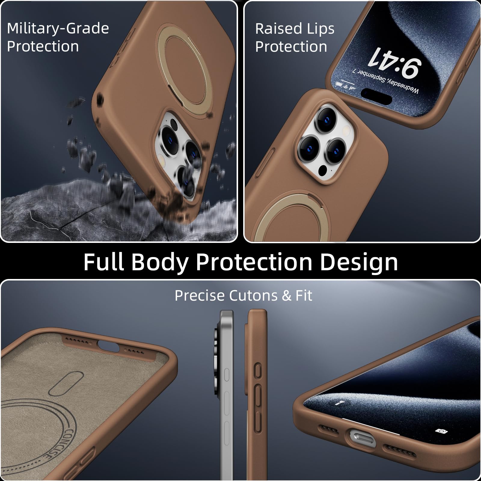 X-level Cover Magnetica per iPhone 16 Pro Max con Vetro Temperato, Compatibile con MagSafe, Silicone Antipolvere Case con Rotante Cavalletto, Protezione Custodia per iPhone 16 Pro Max-Oro Titanio
