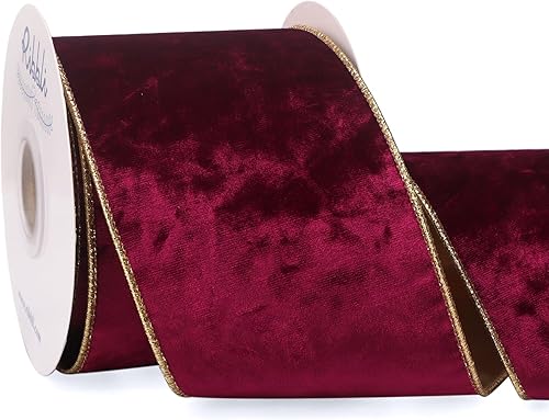 Vista 81 de Ribbli - Cinta de terciopelo dorado verde oscuro metálico con alambre de 2.5 pulgadas, cinta navideña de terciopelo arrugado para envoltura, decorar