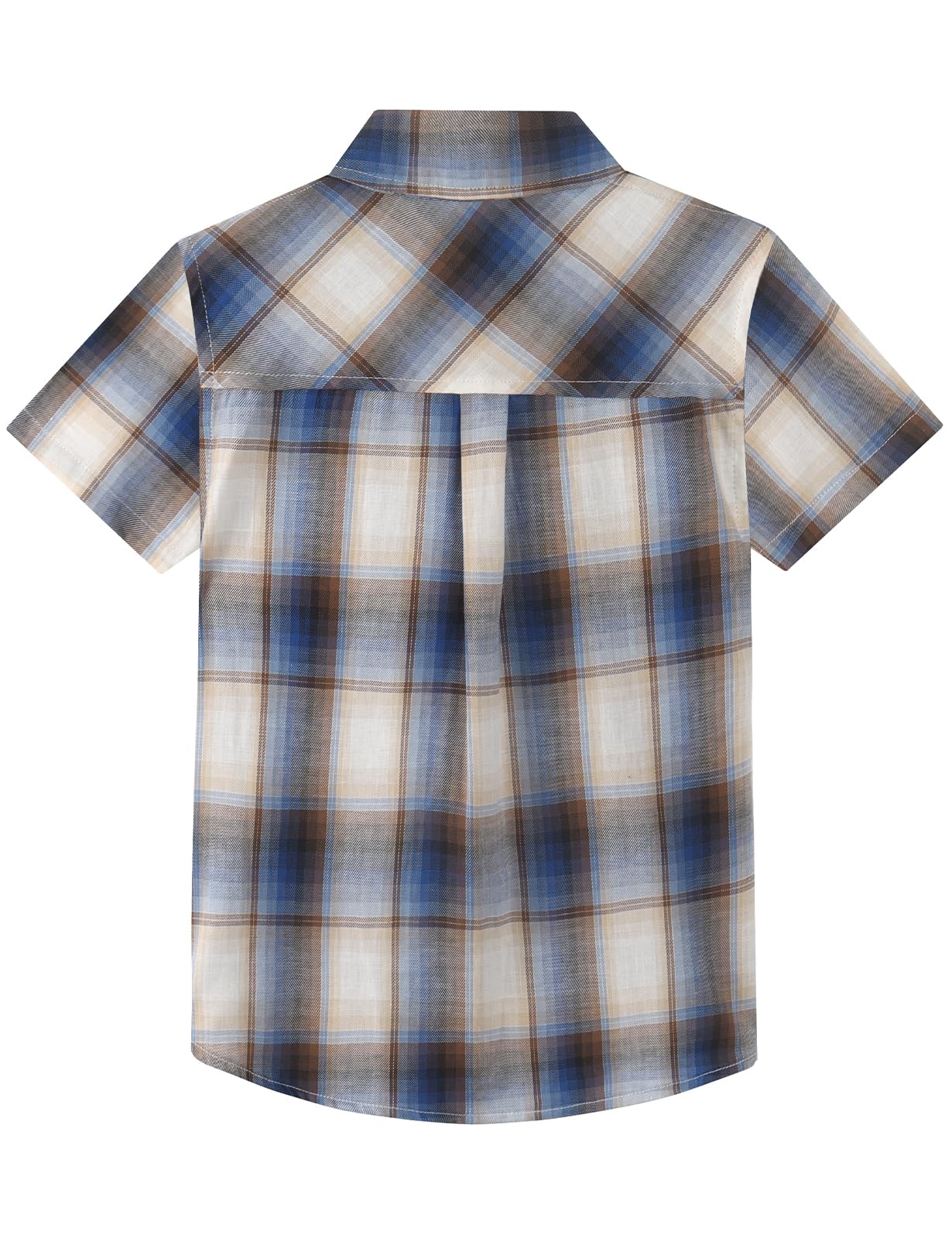 Spring&Gege Camisa de manga corta a cuadros para niños, casual, con botones y bolsillo en el pecho (5-14 años)