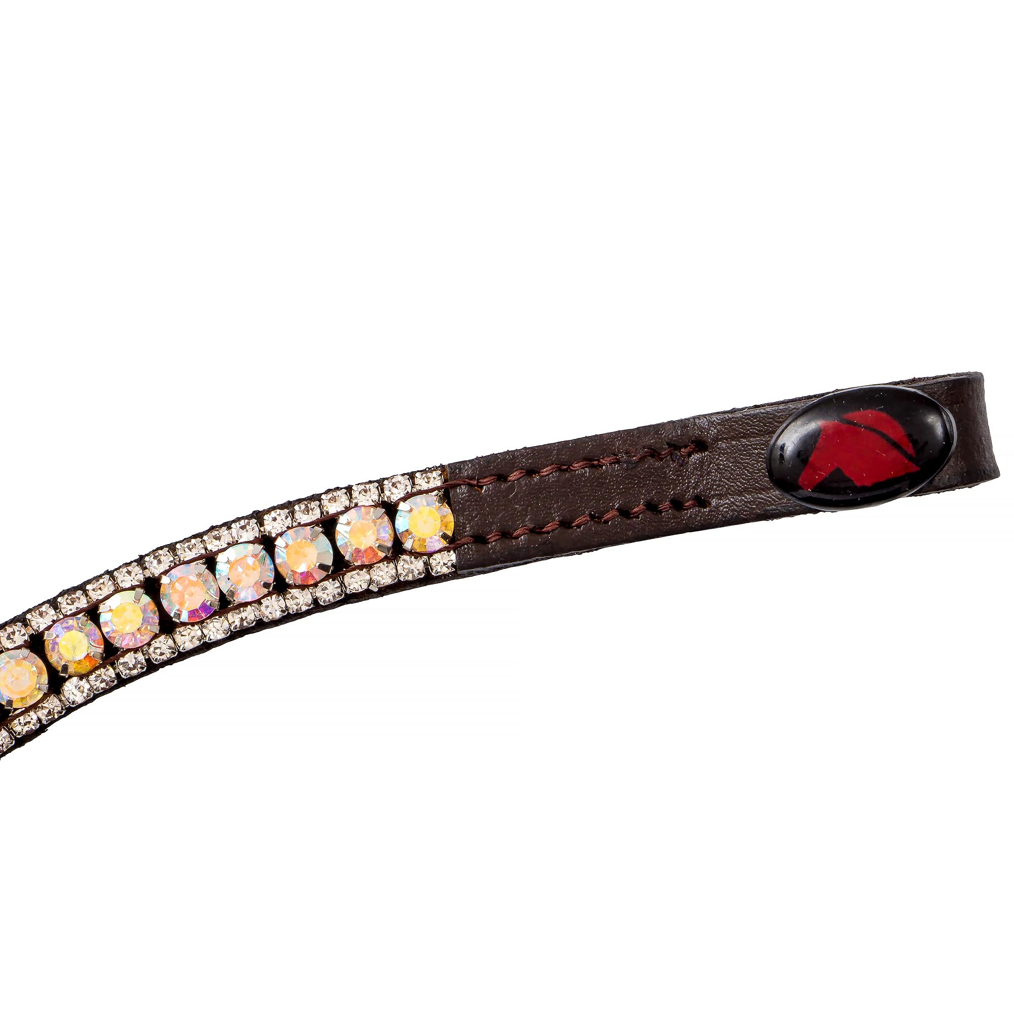 Start Stirnriemen Pferd Glitzer – geschwungenes Diamond Stirnband aus Leder | Größen: Pony, Vollblut & Warmblut – Funkelnder Turnier-Look (Braun/Schimmer, Full (Warmblut))
