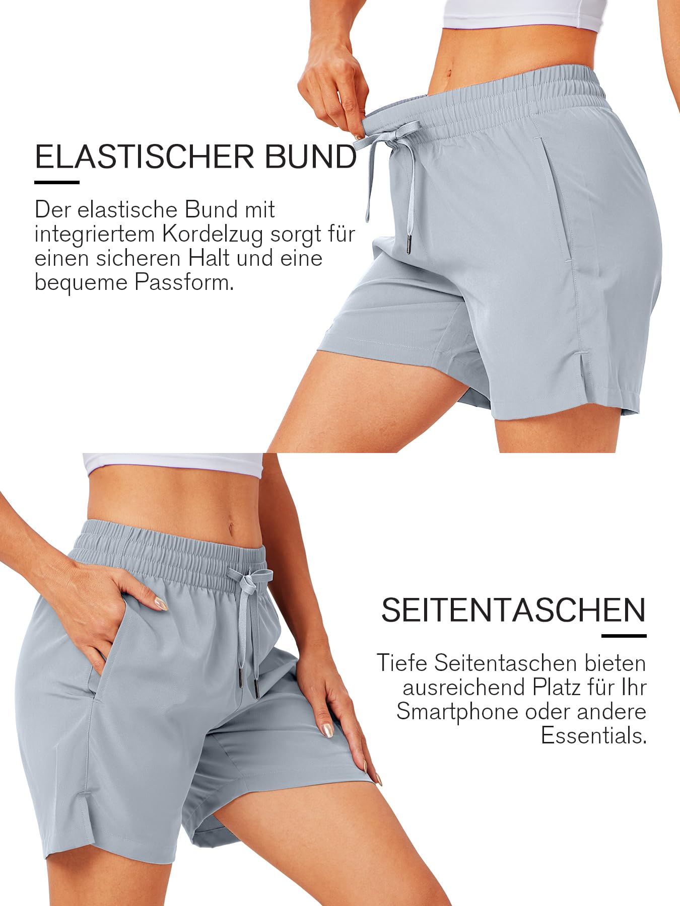 2er Pack Damen Laufshorts 5" – Schnelltrocknend Kurze Sporthose mit Taschen – Basic Fitness Shorts Doppelpack für Sommer & Sport