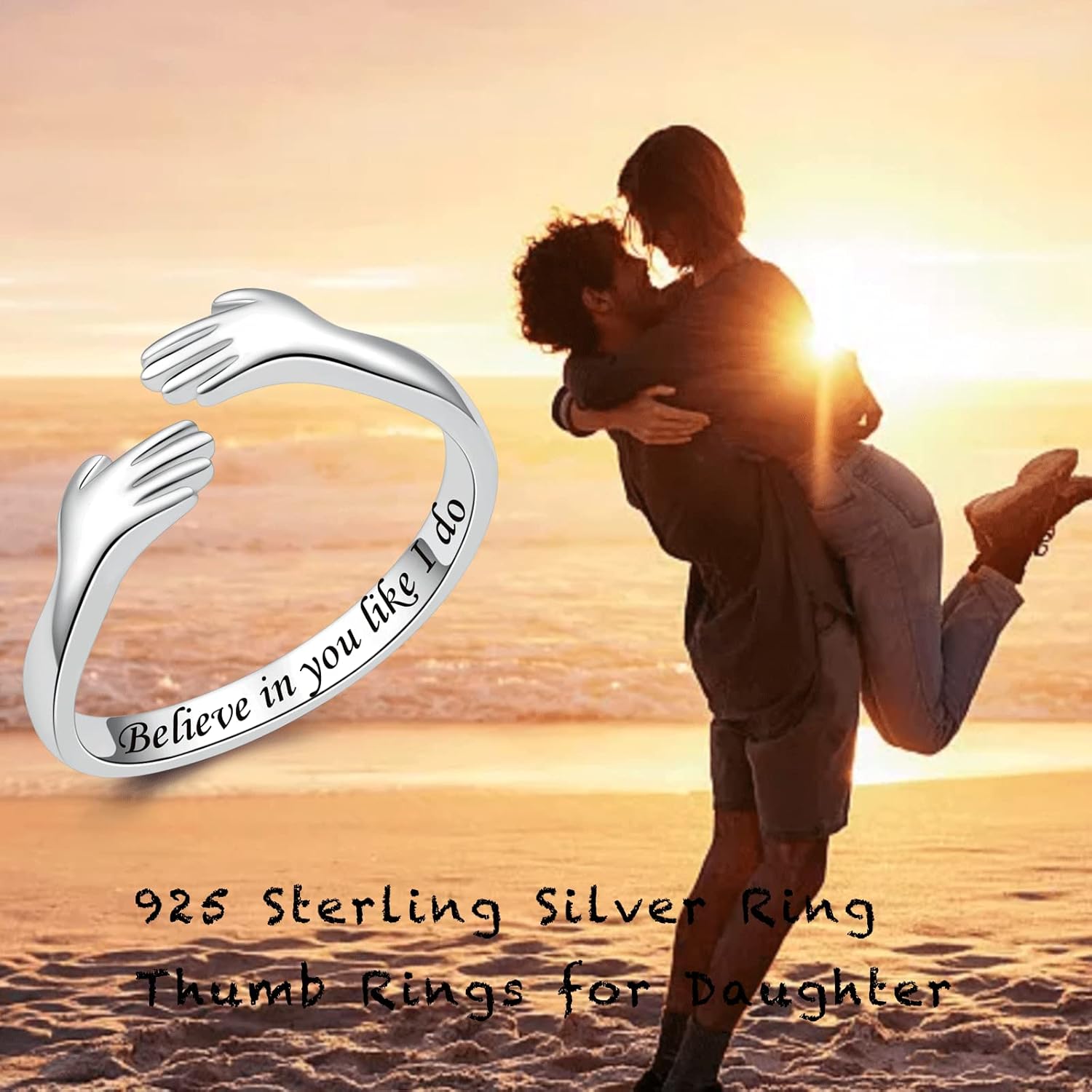925 Sterling Silver Hug Rings for Women Silver Hugging Ring Jewelry Rings Always My Daughter Forever My Friend Ring for Teen - Image 5