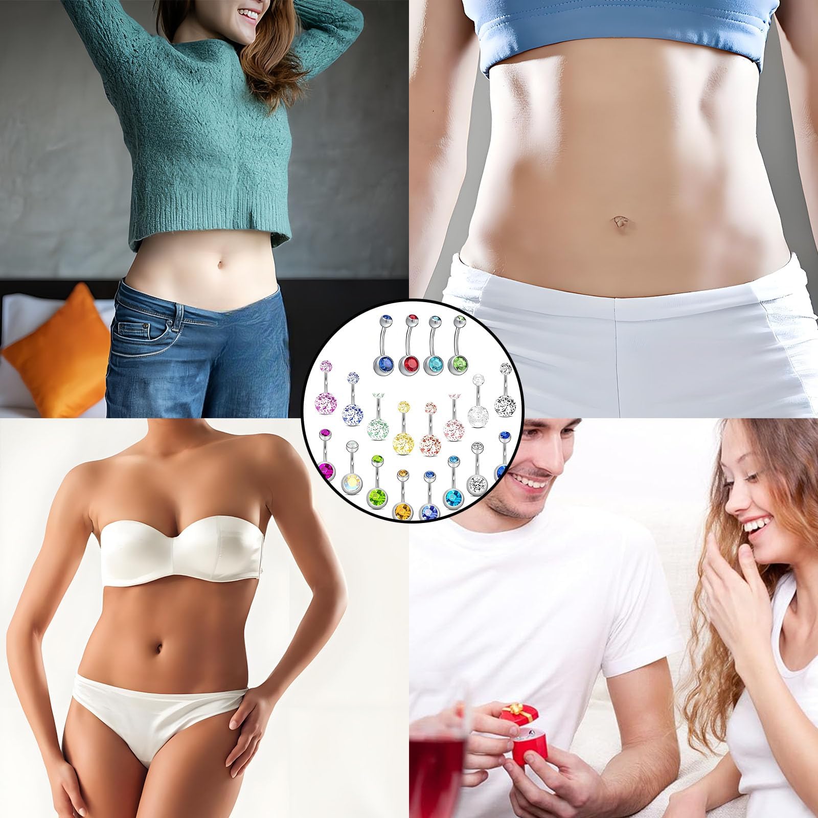 20 PCS Belly Button Bars, Belly Bar Button Piercing Color Diamond Flash Is Suitable for Both Men And Women Navel Piercing Jewelry for Pairing With Swimwear Summer Tops And Beachwear Accessorie — view 7