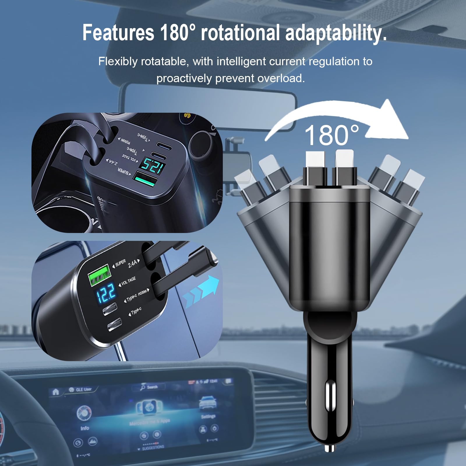 Aimtel Retrattile Caricabatterie Auto,Caricatore Auto USB Cavi di Ricarica Veloc