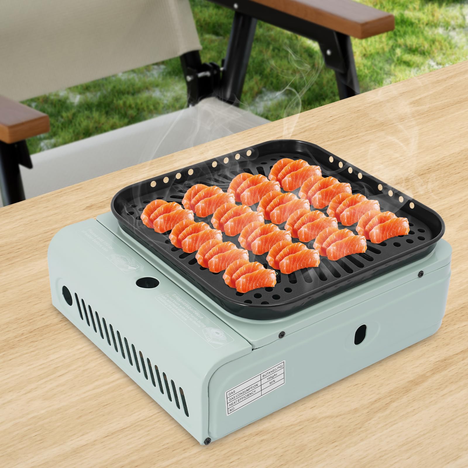 Barbecue de camping portable à gaz, butane ou propane 2 en 1 avec sac de transport, petit barbecue de table pour camping, randonnée, tourisme sac à dos (vert)