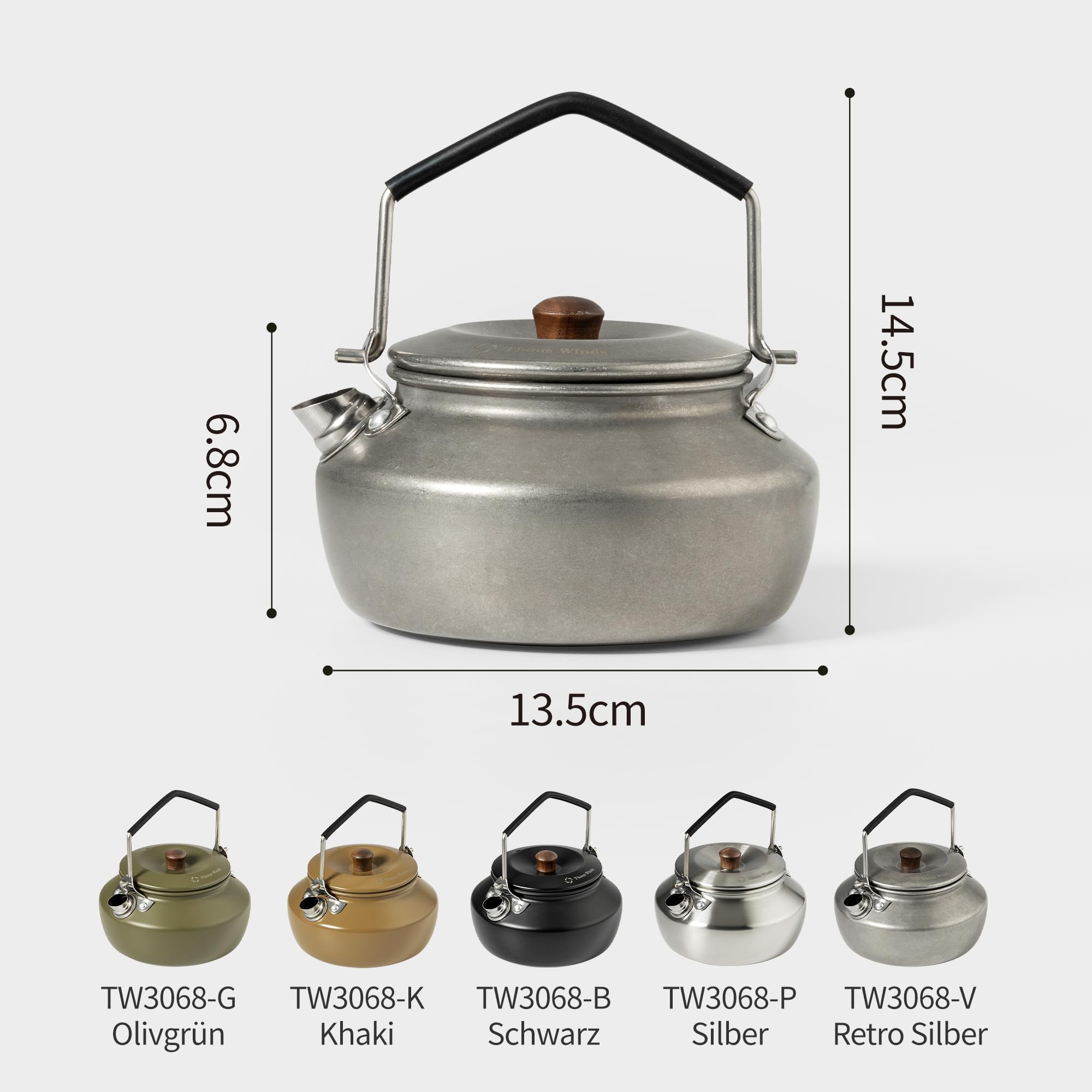 Thous Winds Edelstahl Camping Wasserkocher, 0.6L Kompakt Outdoor Teekocher, Ultraleichter Teekanne Kaffeekanne für Indoor, Outdoor, Camping, Wandern, Picknick - Silber