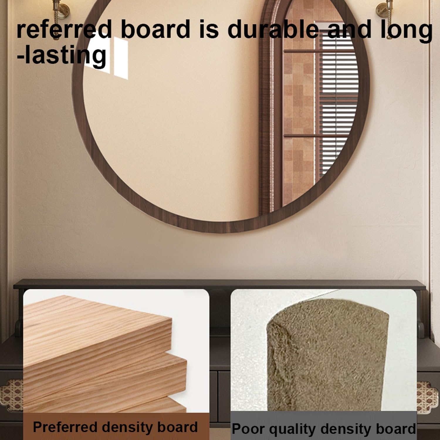 Specchio da Parete Rotondo, Specchios da Bagno,Facile Installazione,Facile Installazione,Specchio in Legno,per Armadio Palestra Ingresso Soggiorno(60cm/24in)