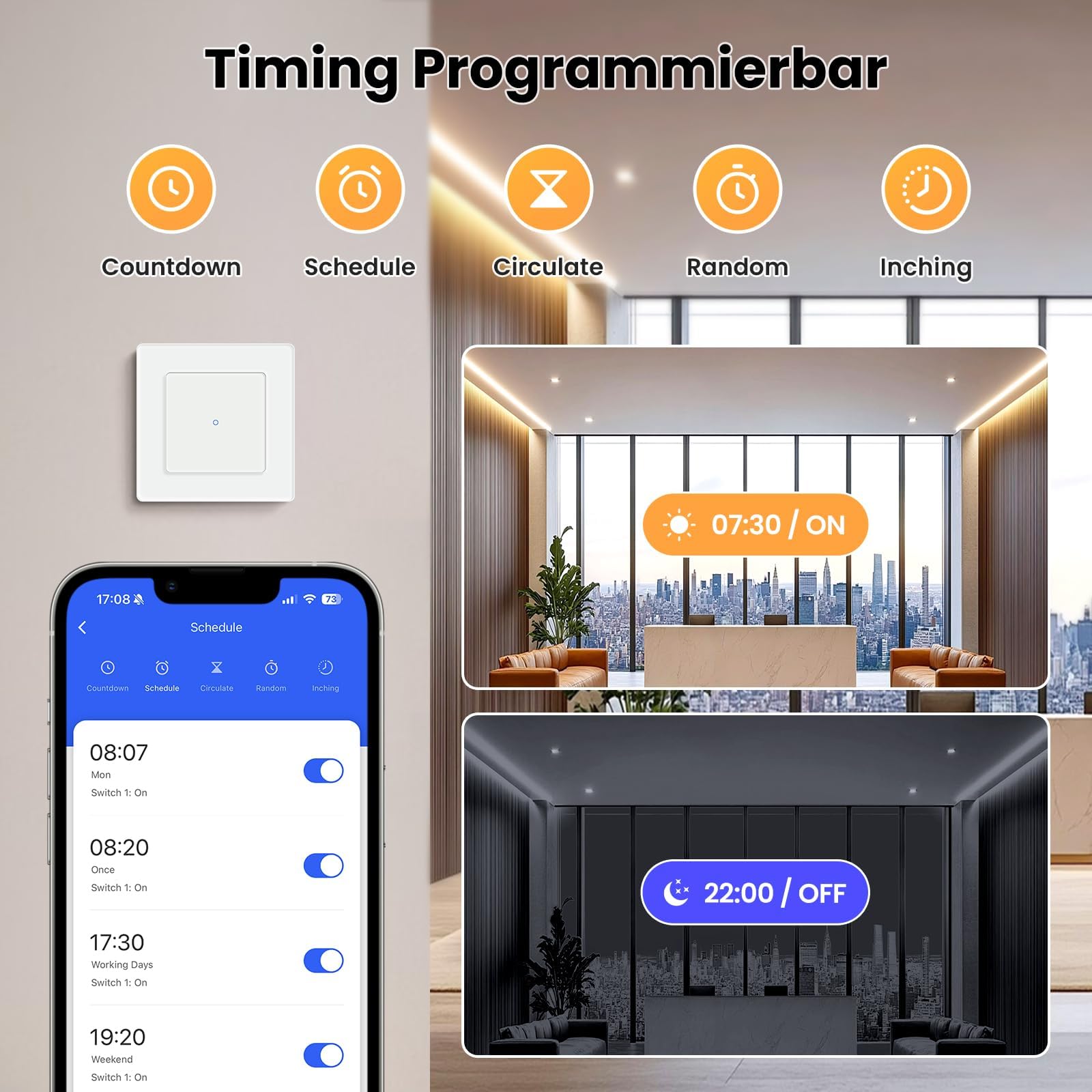 MIUCDA Interruptor de luz inteligente empotrado, interruptor de luz táctil wifi, interruptor de luz de pared, compatible con Alexa, Google Home para salón, oficina, cocina, 1 vía, negro