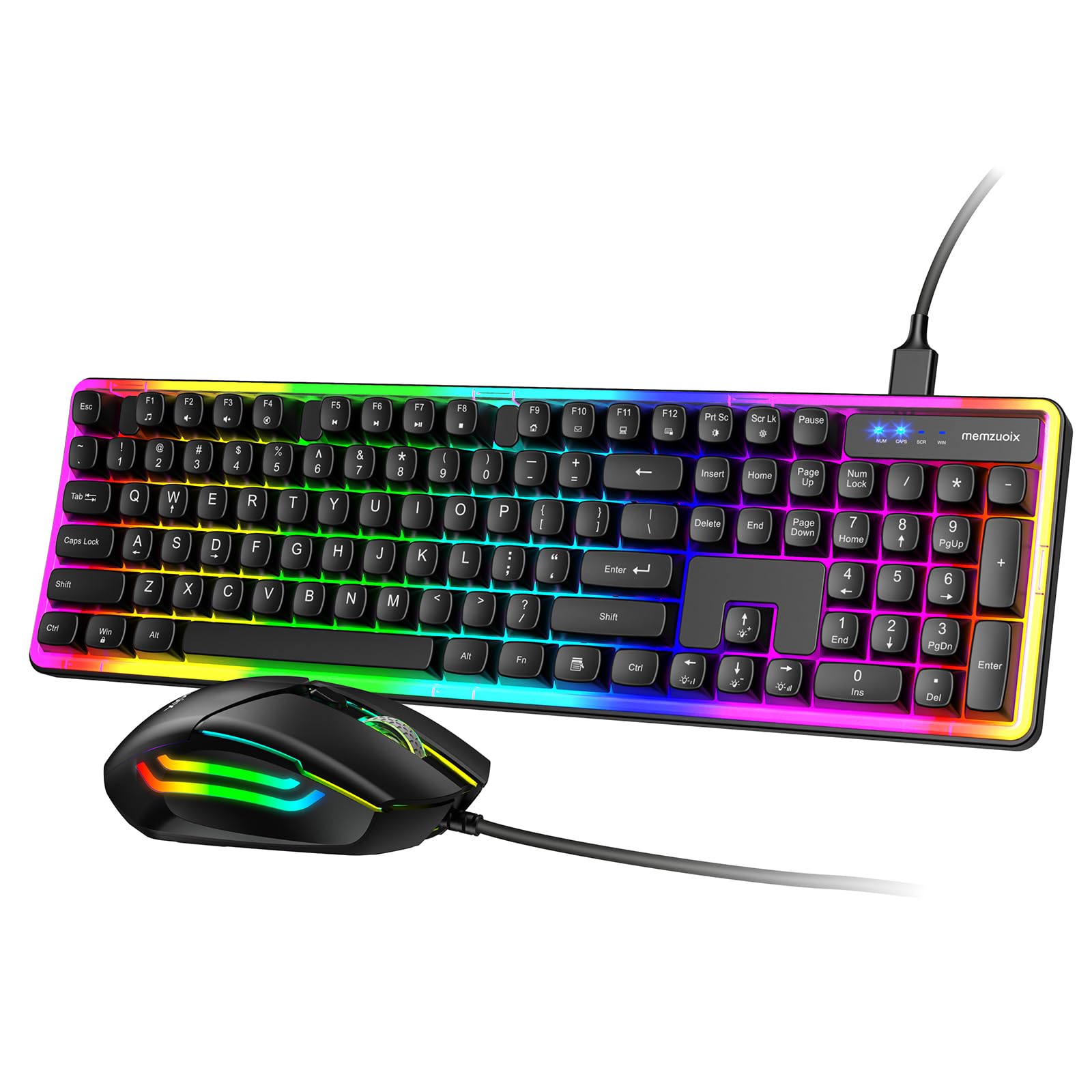 memzuoix Wired RGB Keyboard and Mouse Combo, Full-Size Keyboard with Number Pad and 6400 DPI LED Mouse, 2.4G Plug and Play Keyboard Mouse Set for PC, Laptop, Mac, Office & Gaming, Black-image-24