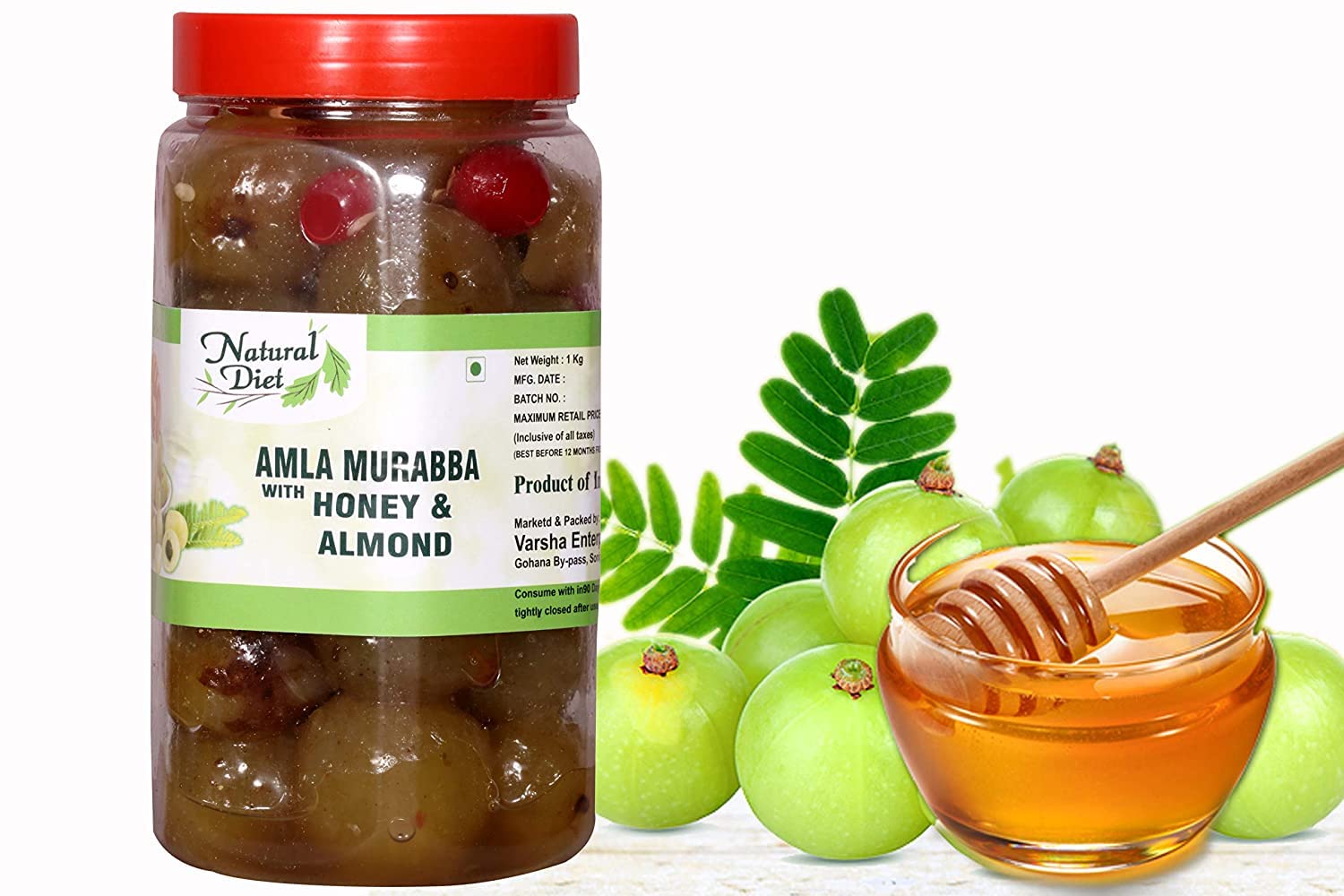 Natural Diet Organic Sweet Honey Amla Murabba Indian Gooseberry with Mother's Love - 900 Grams (Honey AMLA)