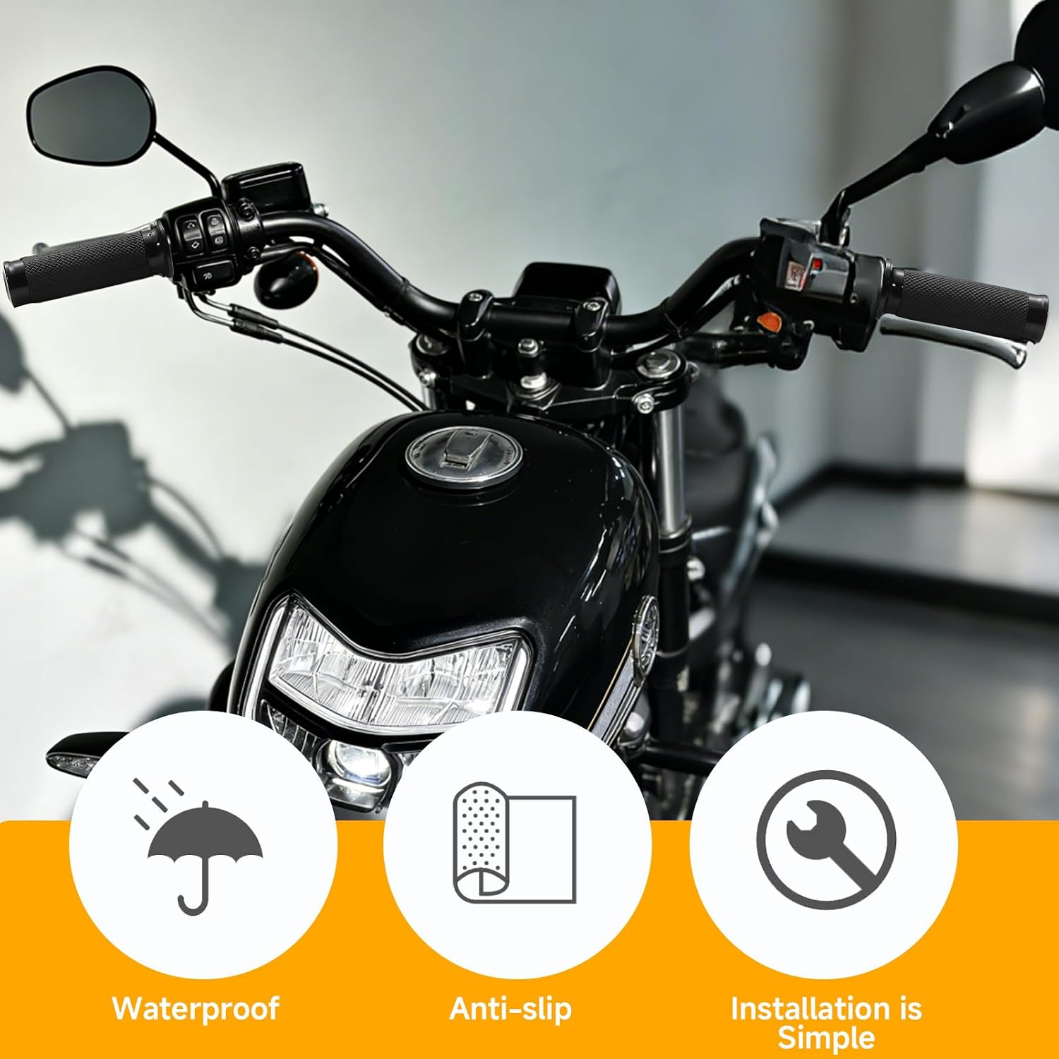 2 Pcs Handlebar Grips Compatible with Harley Davidson, Cable Throttle Motorcycle Hand Grips with Anti-Slip Rubber, for Touring Cruiser Commuter Riders and Enthusiasts, Black