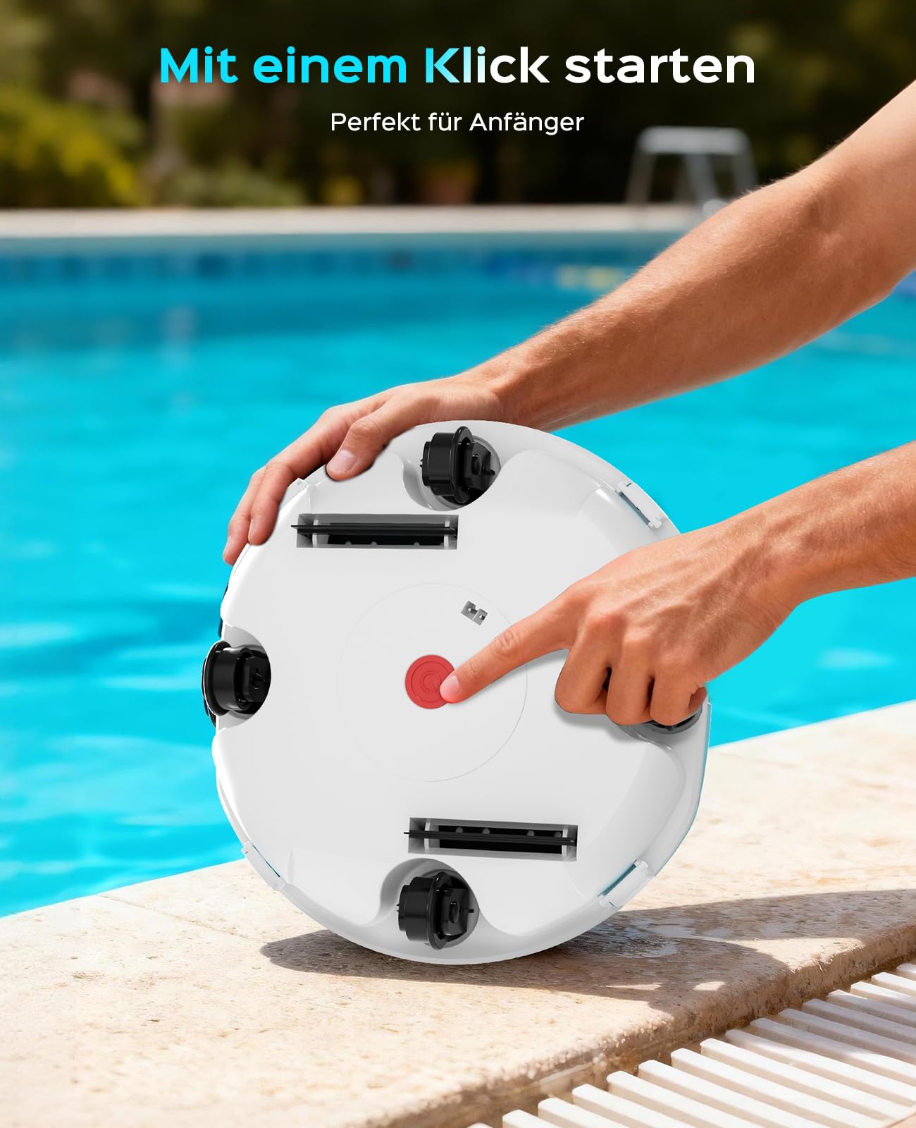 WINNY POOL CLEANER Winny 200 – Kabelloser Akku Poolsauger, Doppelfiltration, automatisches Parken, 80 Min. Laufzeit, für Aufstellpools bis 60 m², kompakt & leicht(Marine-Weiß)