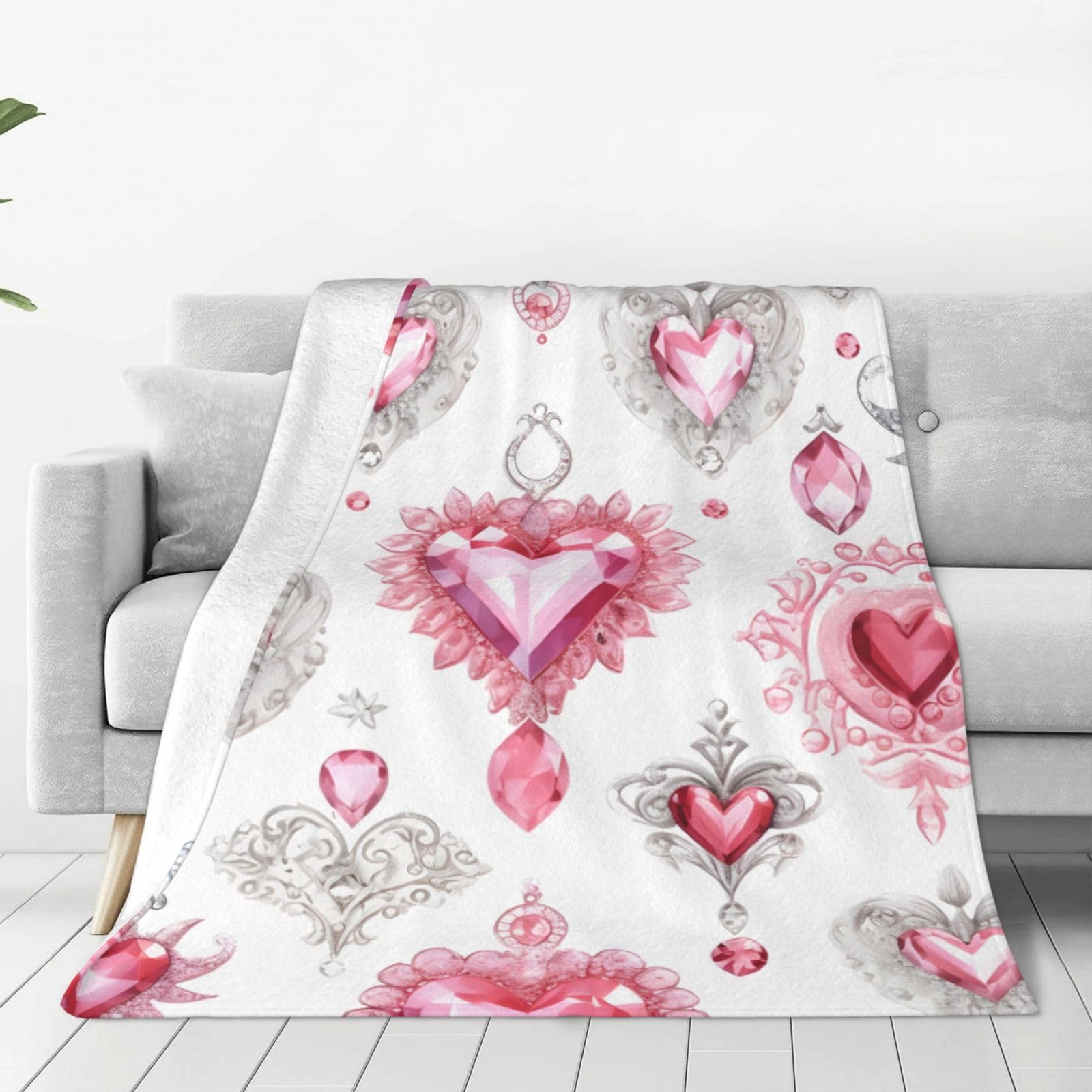 Mexpekil Fleece Throw Blanket Super Soft and Warm Blankets Pink Diamond Heart Shaped Art Design Lightweight Fluffy Plush Bed Blanket for Bedding Sofa Chair Camping, All Season Use 40"x30"