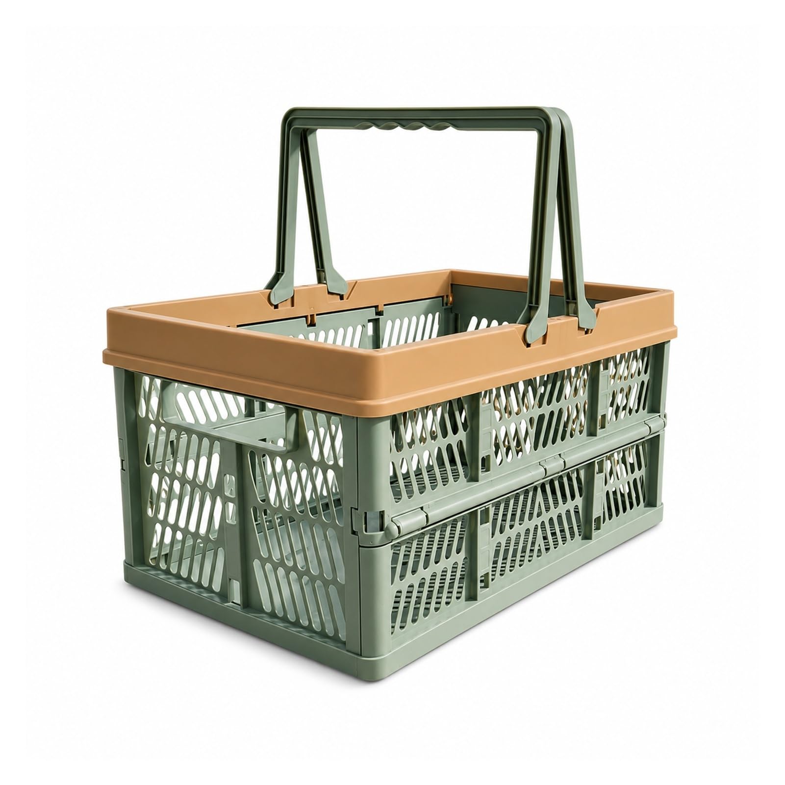 Space-Saving Collapsible Crate, Plastic Foldable Crates with Dual Grips & Open-Air Mesh, Thick Tough PP Foldable Basket, Multipurpose Folding Storage Box for Picnic(Green)