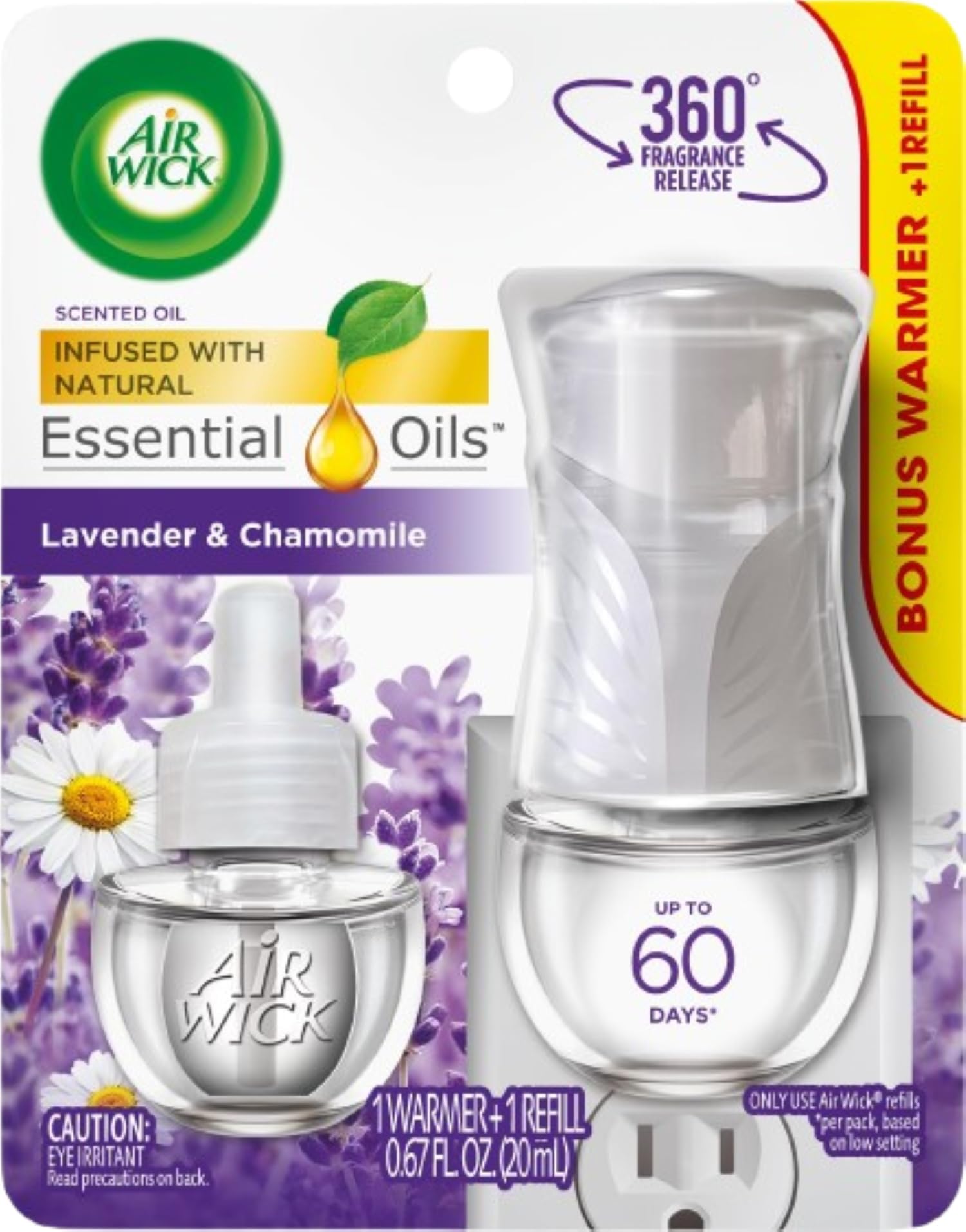 Air Wick Plug in Scented Oil Starter Kit (Warmer + 1 Refill), Lavender & Chamomile, Air Freshener, Essential Oils