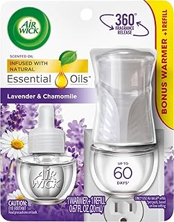 Plug in Scented Oil Starter Kit (Warmer + 1 Refill), Lavender & Chamomile, Air Freshener, Essential Oils