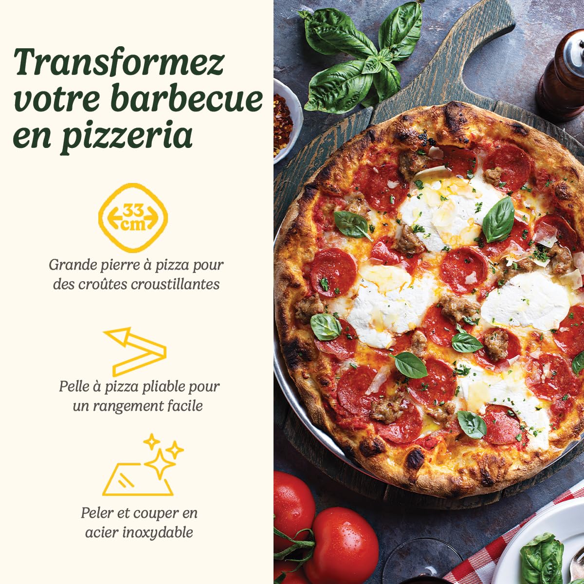 Cuisinart CPS-445 Ensemble de 3 pièces pour grillades à la Pizza, (Pierre à Pizza, Couteau à Pizza, Pelle à Pizza)
