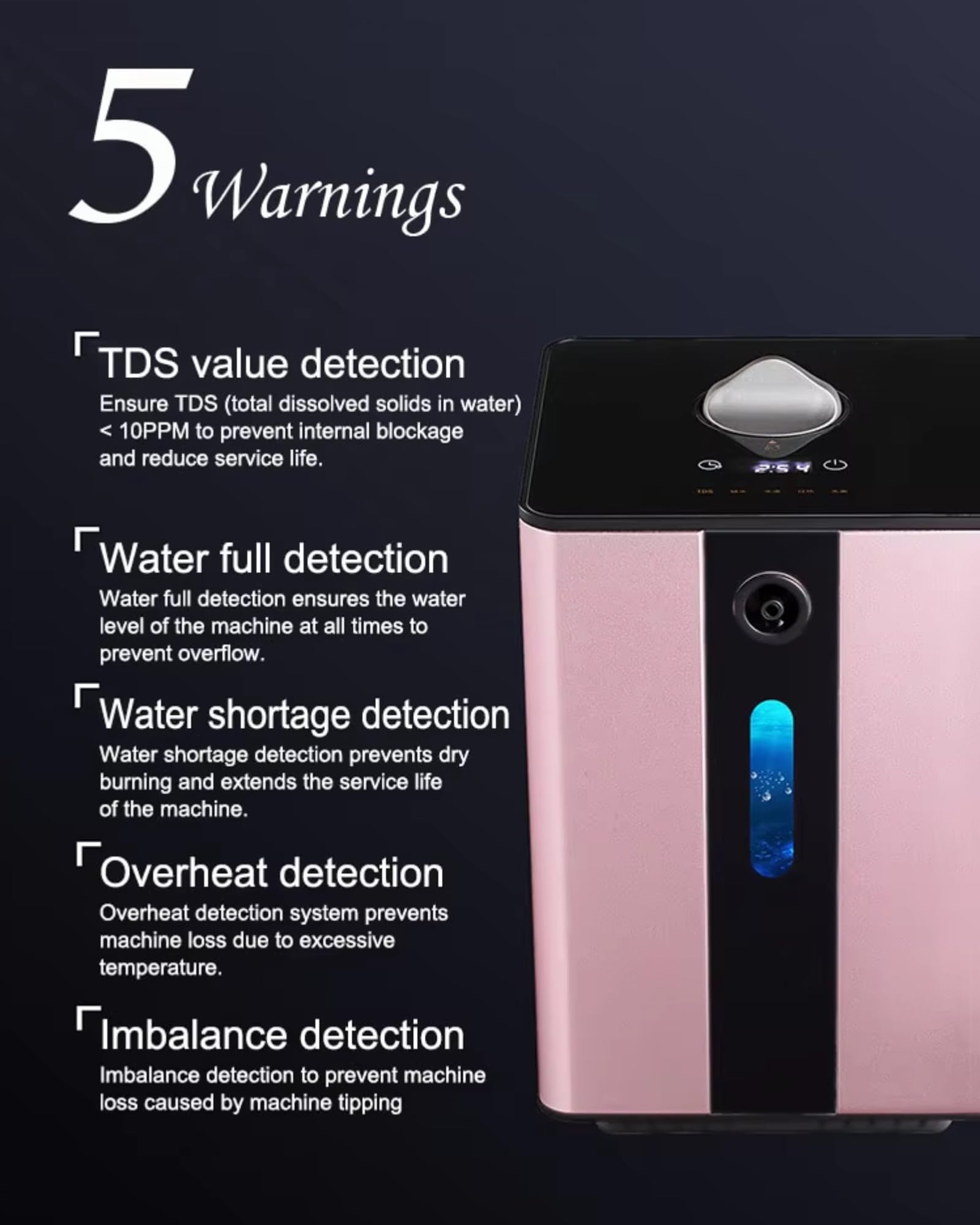 Tragbares Wasserstoff-Inhalationsgerät 225 ml/min, SPE/PEM Wasserstoffgenerator, Kompakter und Leiser Inhalator für Zuhause, Büro und Reisen, EIN-Knopf-Bedienung Pink 225ml/min