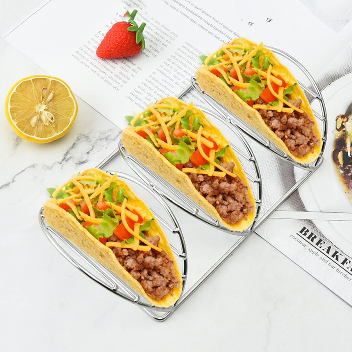 Holders Heart Home Wave Cm* cm* cm Shaped Mexican Stand Silver Burritos Household Pie Baking Dish Tray Plate Chicken Holds to Mexico Metal Tacos Parties Steel Kitchen Love Stand (Color : Silver