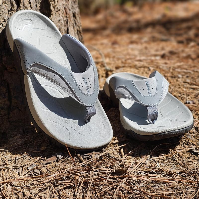 Image of AIRHAS Mens Arch Support Walking Flip Flops Durable Comfort Outdoor Thong Sandals for Men Non Slip Summer Beach Sandals