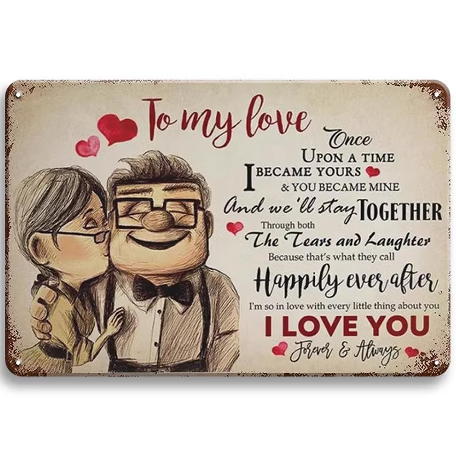 To My Love Vintage Metal Tin Sign, 18x12In Romantic Husband and Wife Wall Art Husband & Wife Funny Vintage Metal Sign Retro Home Decor for Anniversary, Wedding, Valentine's Day Gifts for Him and Her