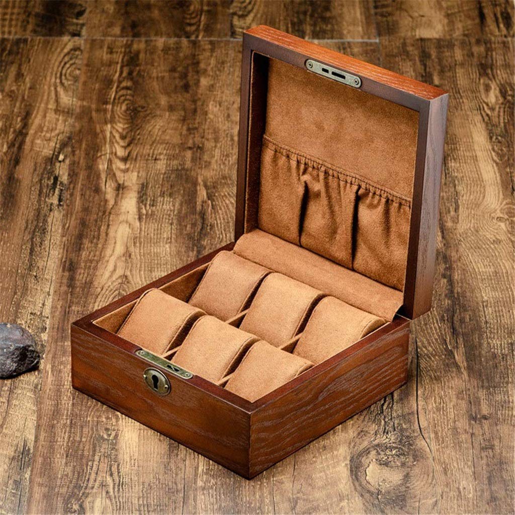 XBTGS Scatola per orologi con 6 scomparti, in legno, da viaggio, organizer per gioielli, orologi, cravatte, bracciali, collane,