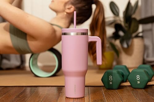 Miniatura 5 de Hydrapeak Voyager - Vaso de acero inoxidable de 40 onzas con asa, botella de agua aislada con popote y tapa, taza de viaje reutilizable apta para