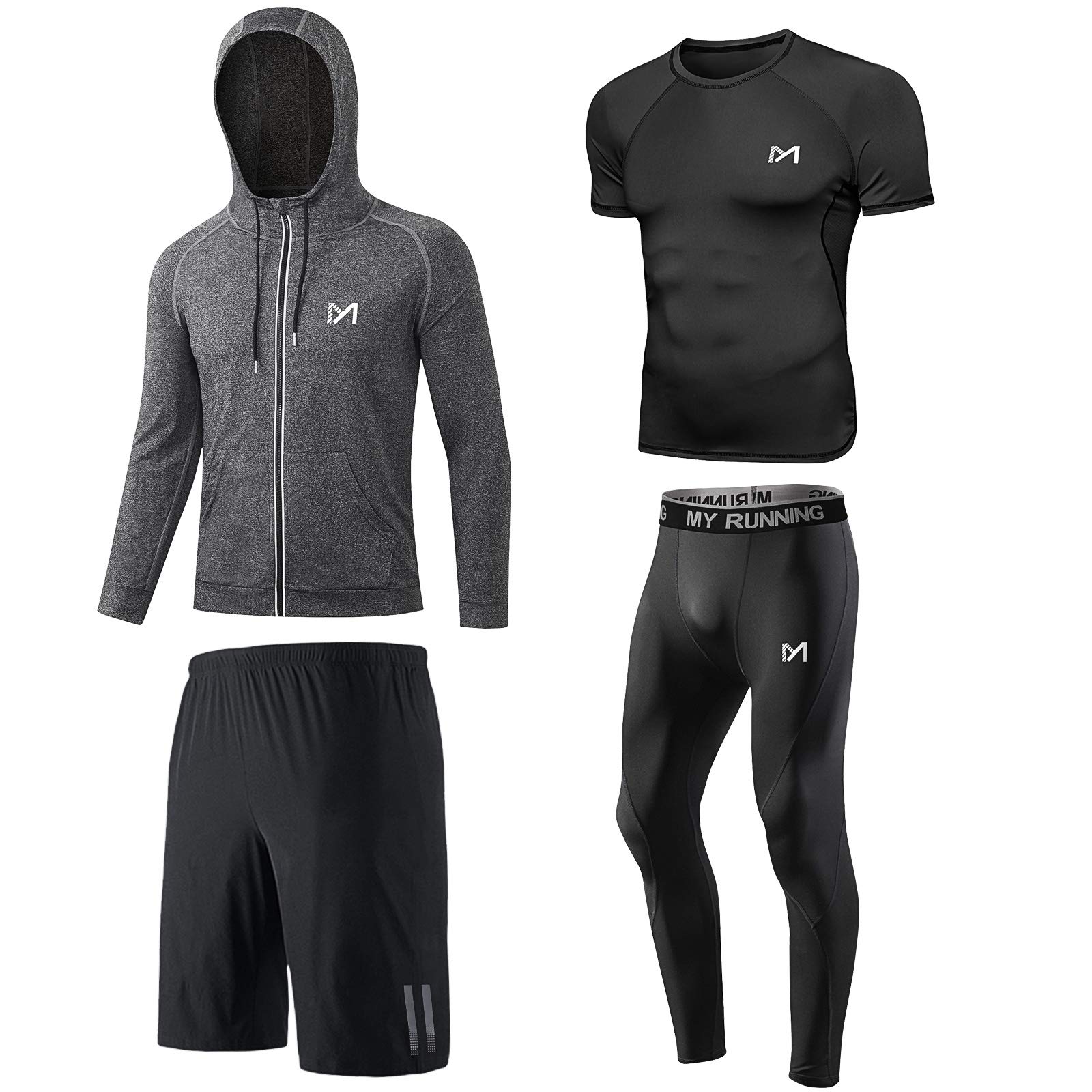 MEETYOO Kompressionsshirt Herren, Leggings Sport Laufhose Funktionsshirt Männer Jacke Kompressionshose Funktionswäsche für Running Gym Fitness